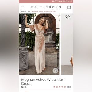 Baltic Born Velvet Megan Dress L Champagne